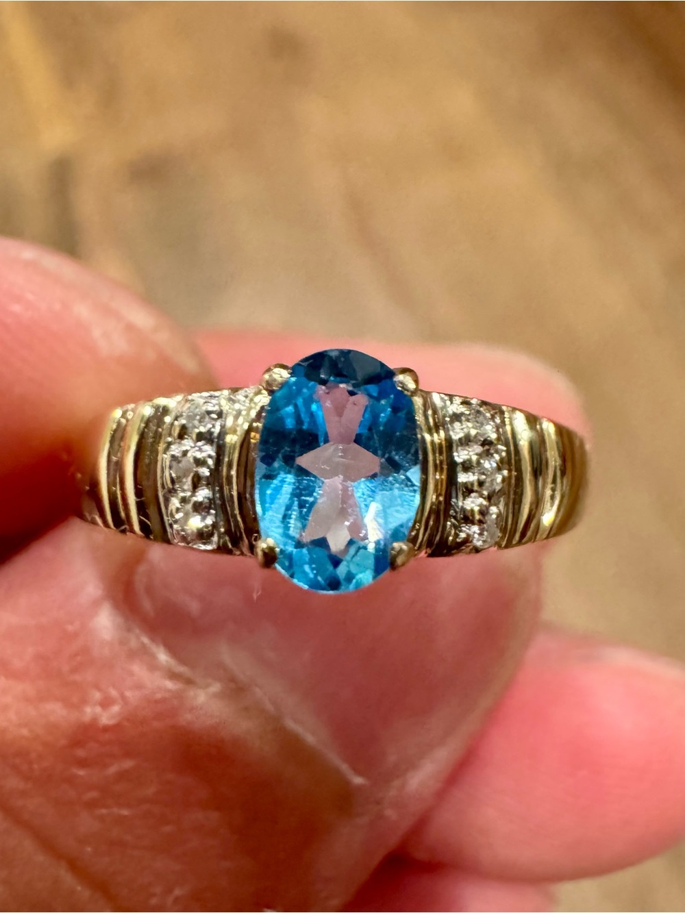 10K Yellow Gold Blue Topaz and Diamond Ring